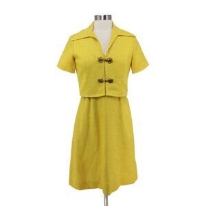 Vintage 50s Bonwit Teller Yellow Tweed Shift Dress with Matching Jacket Size S